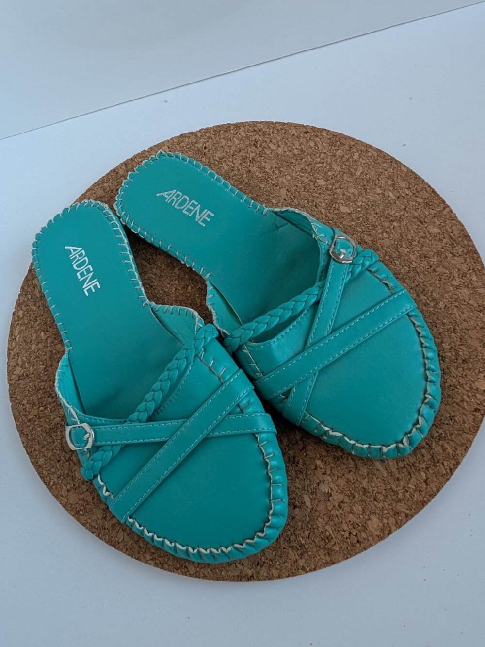 Ardene Turquoise moccasin mule flats. Size 8